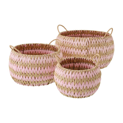 Cesti con manici a righe color naturale/rosa chiaro, set di 3 J-Line