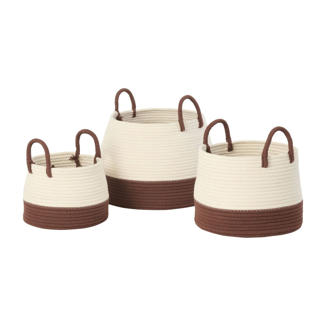 Cesti con manico rotondi in poliestere marrone scuro/bianco set da 3 J-Line