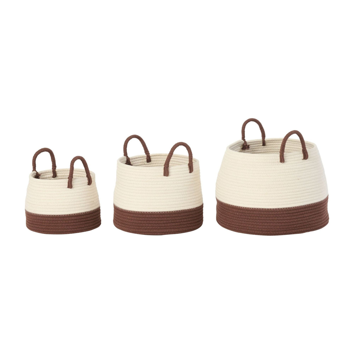 Cesti con manico rotondi in poliestere marrone scuro/bianco set da 3 J-Line