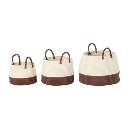 Cesti con manico rotondi in poliestere marrone scuro/bianco set da 3 J-Line