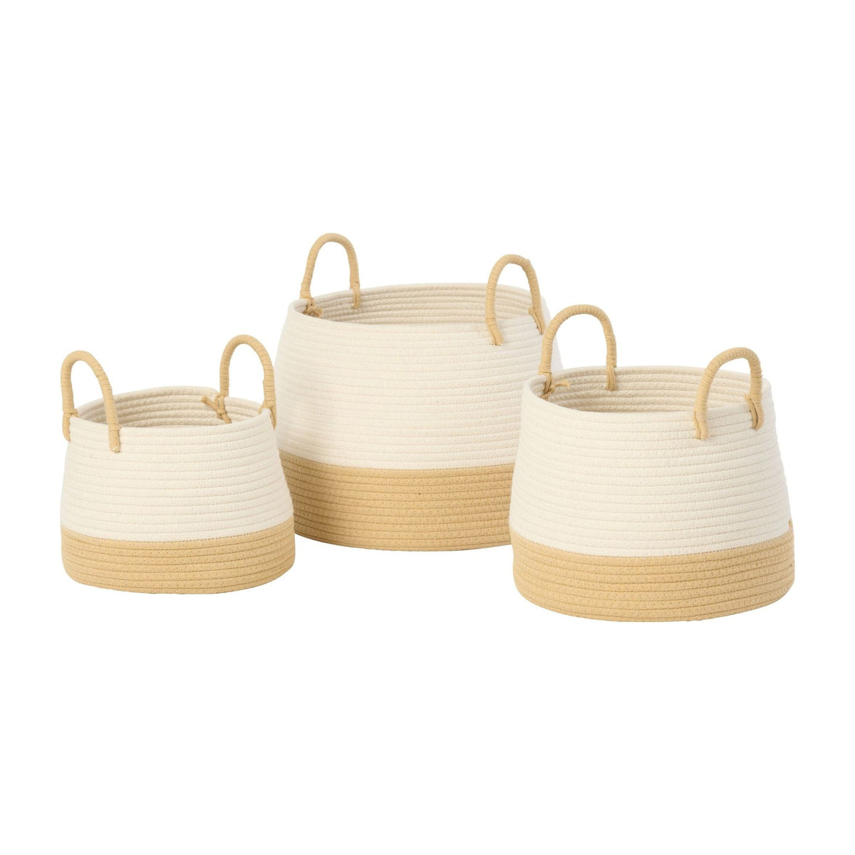 Cesti rotondi con manico in poliestere color naturale/bianco, set di 3, J-Line