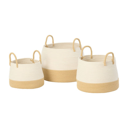 Cesti rotondi con manico in poliestere color naturale/bianco, set di 3, J-Line