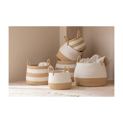 Cesti rotondi con manico in poliestere color naturale/bianco, set di 3, J-Line