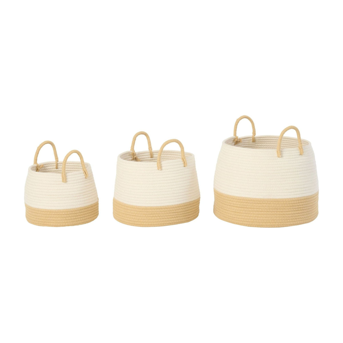 Cesti rotondi con manico in poliestere color naturale/bianco, set di 3, J-Line