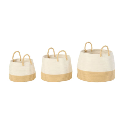 Cesti rotondi con manico in poliestere color naturale/bianco, set di 3, J-Line