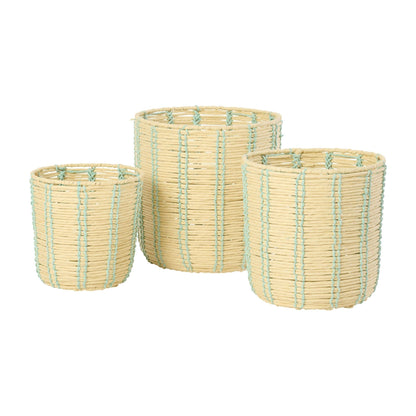 Cesti Rotondi in Carta Rigata Naturale/Azzurro Set di 3 J-Line