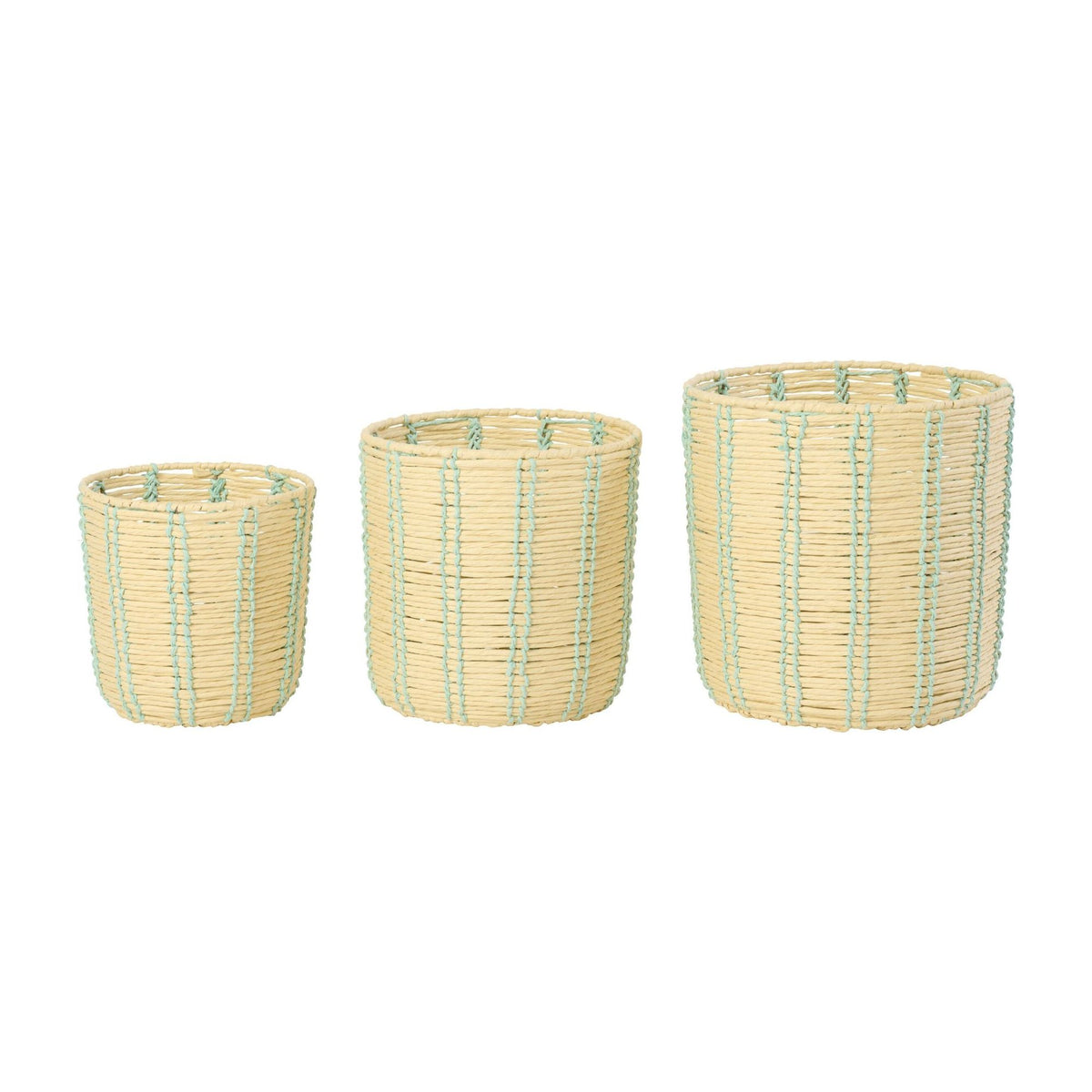 Cesti Rotondi in Carta Rigata Naturale/Azzurro Set di 3 J-Line