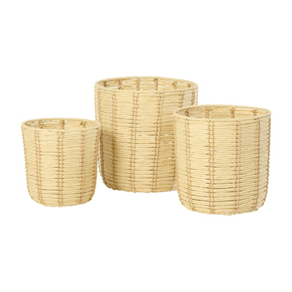 Cesti Rotondi in Carta Rigata Naturale/Beige Set di 3 J-Line