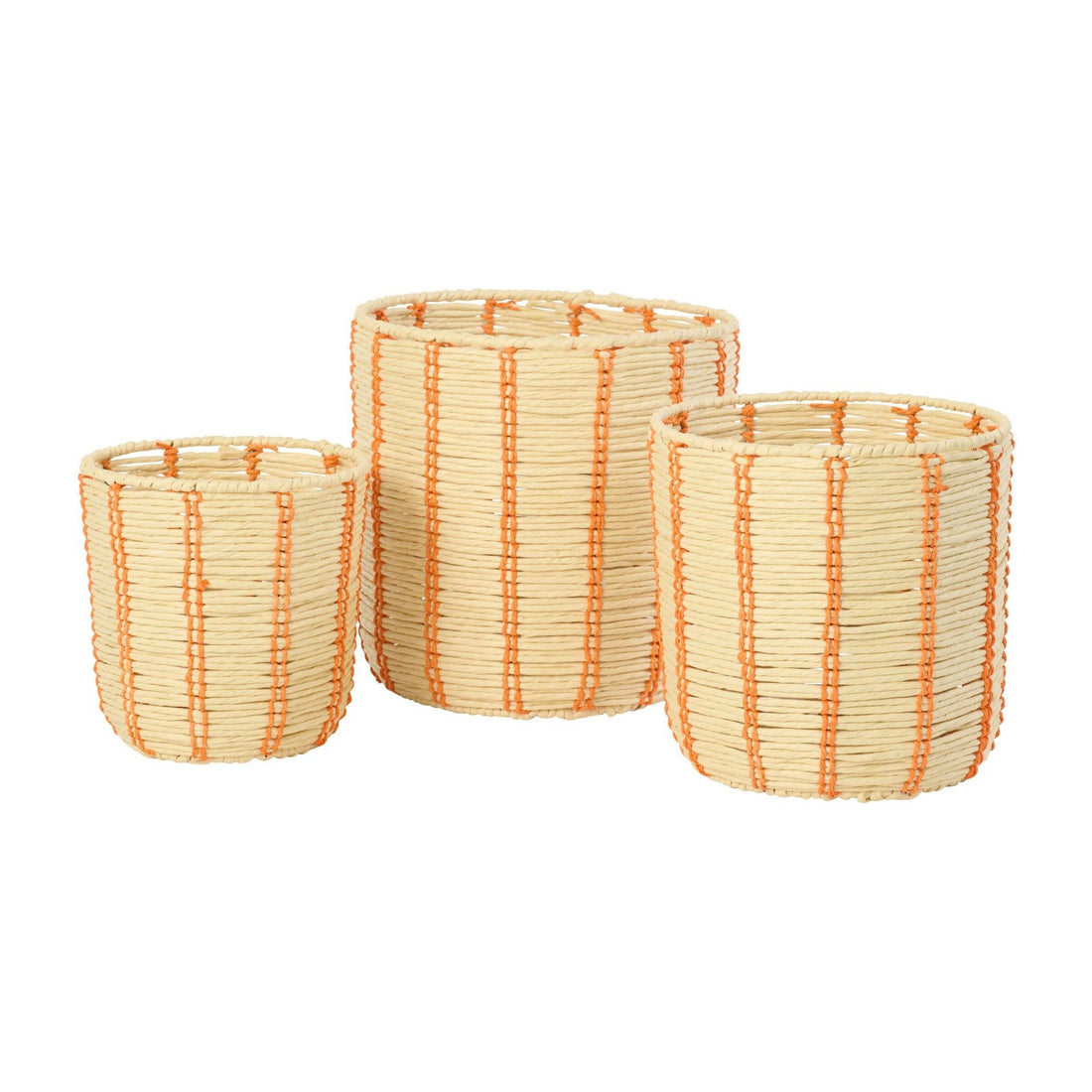 Cesti Rotondi in Carta Rigata Naturale/Arancione Set da 3 J-Line