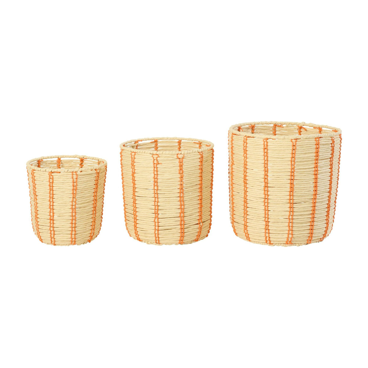Cesti Rotondi in Carta Rigata Naturale/Arancione Set da 3 J-Line