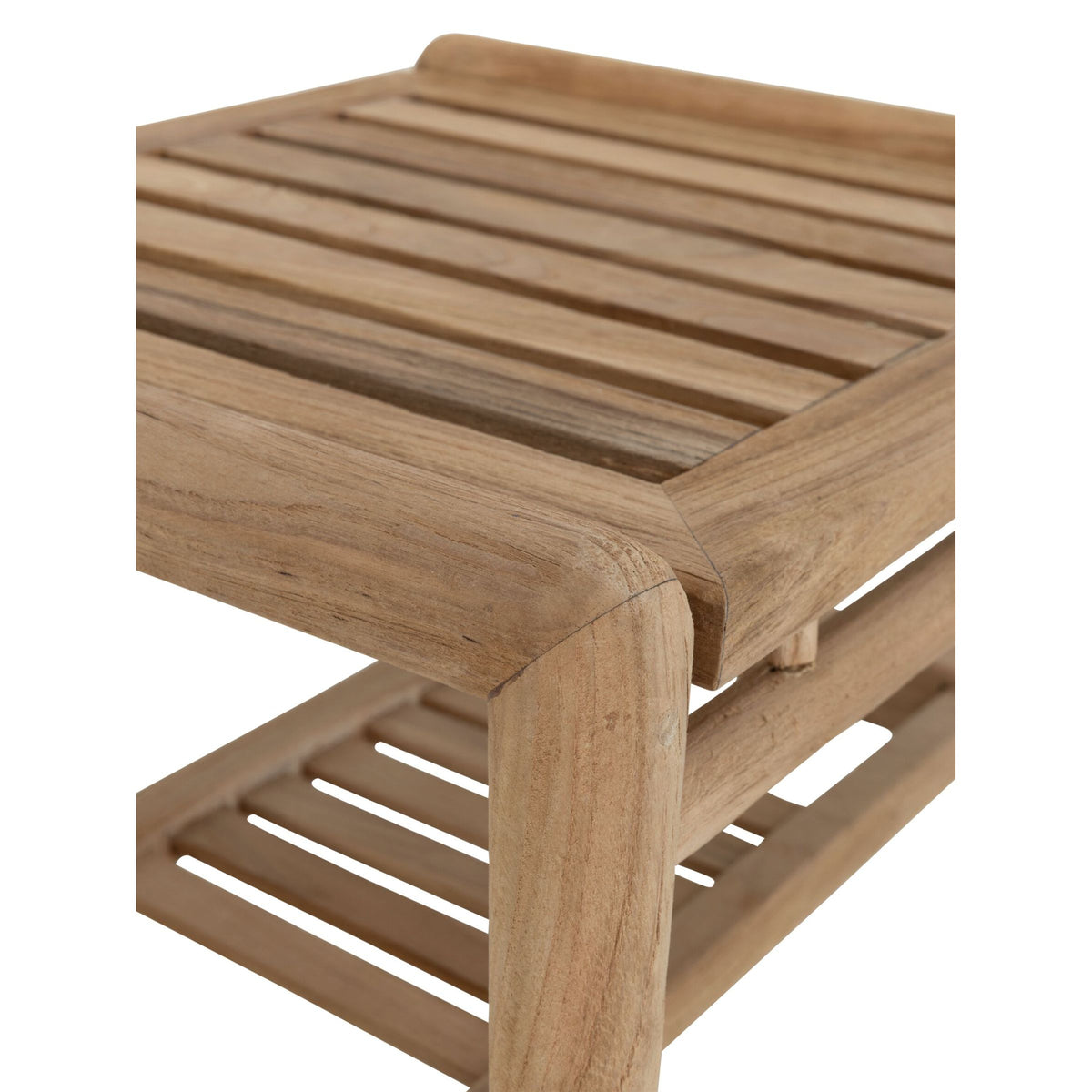 Ray salontafel van MUST Living schuin van boven, met zicht op het houten blad