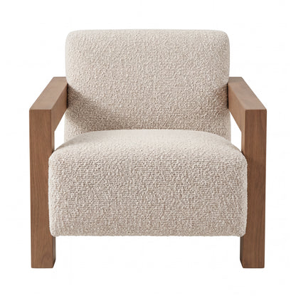 Nelo Fauteuil Linnenlook Crème Rubberhout van PTMD, crème fauteuil in linnenlook stof met rubberhouten poten