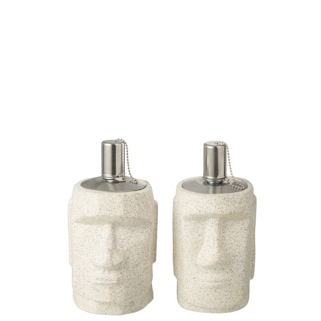 Olielamp Moai Cement Grijs Set van 2 - Buitenhaard - J-Line - livinglovely.nl