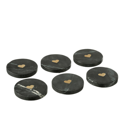 Set di 6 sottobicchieri a cuore in marmo nero/color oro