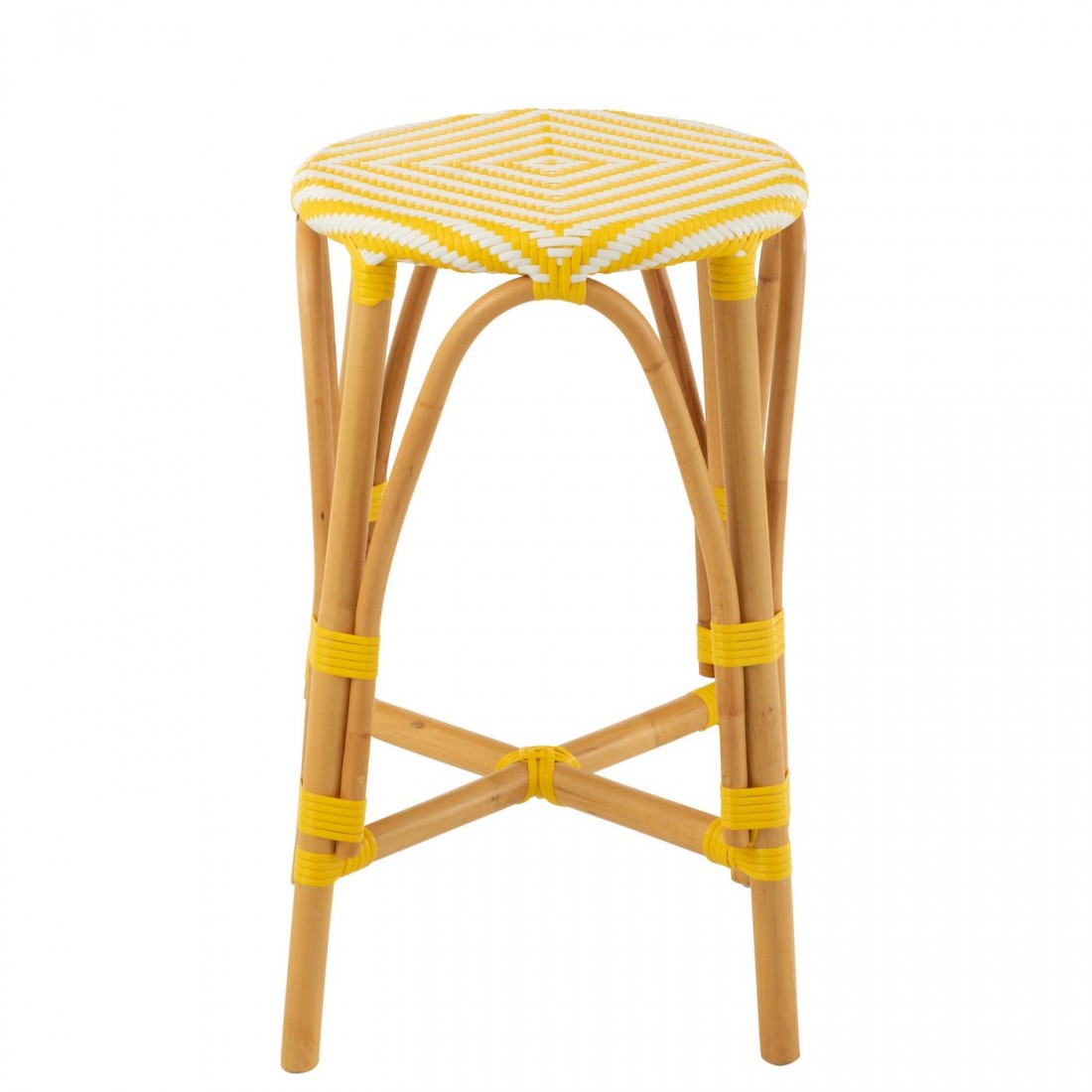 Kruk Rotan Geel/Wit Large - Barkruk - J-Line - livinglovely.nl