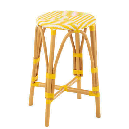 Sgabello da esterno Barkruk Live rotondo in rattan giallo/bianco J-Line