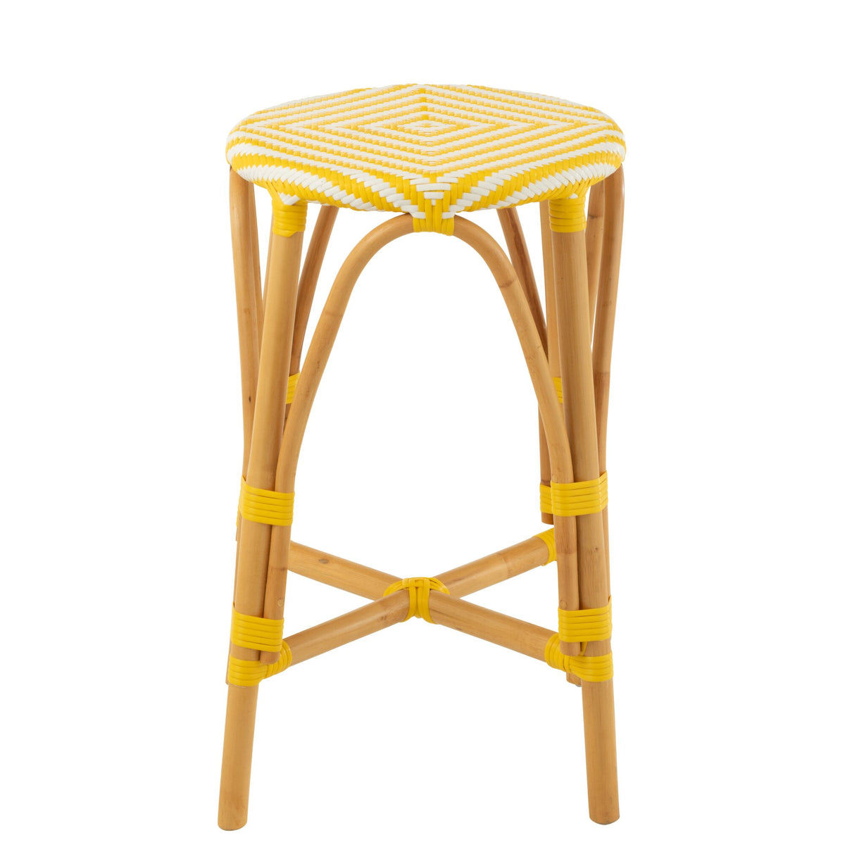 Sgabello da esterno Barkruk Live rotondo in rattan giallo/bianco J-Line