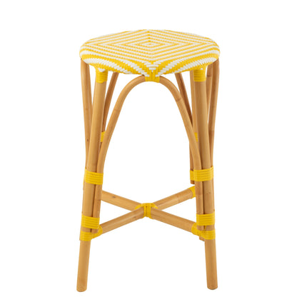 Sgabello da esterno Barkruk Live rotondo in rattan giallo/bianco J-Line