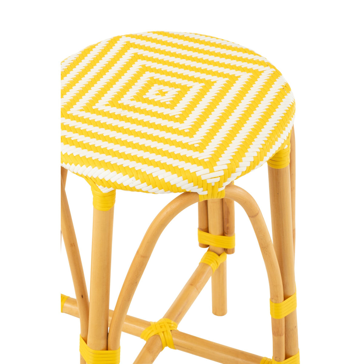 Sgabello da esterno Barkruk Live rotondo in rattan giallo/bianco J-Line