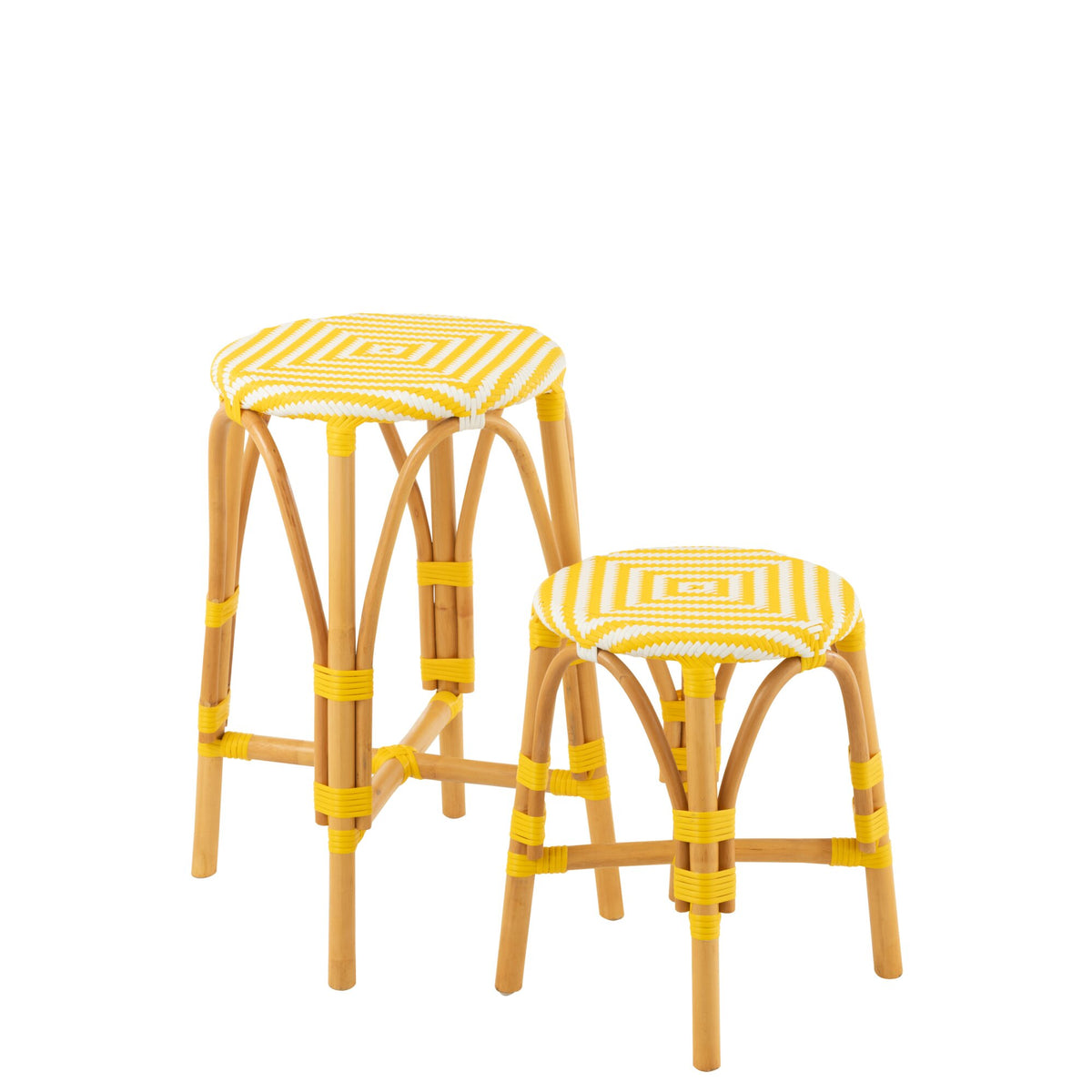 Sgabello da esterno Barkruk Live rotondo in rattan giallo/bianco J-Line