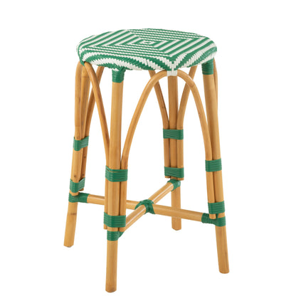 Sgabello da esterno Barkruk Live rotondo in rattan verde/bianco J-Line