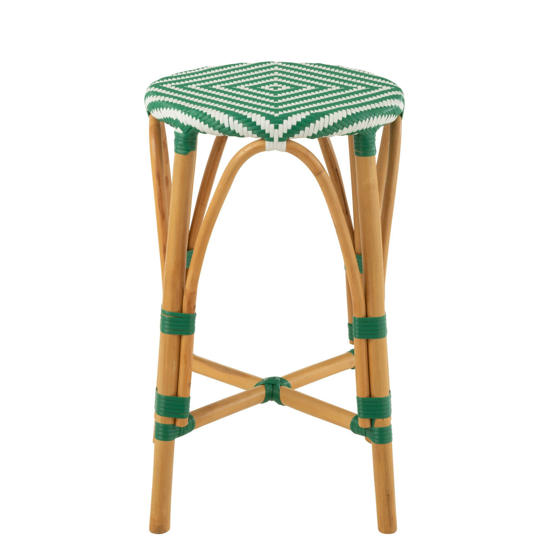 Sgabello da esterno Barkruk Live rotondo in rattan verde/bianco J-Line