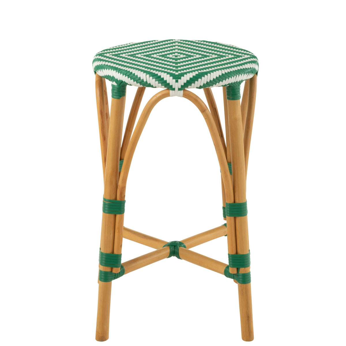 Sgabello da esterno Barkruk Live rotondo in rattan verde/bianco J-Line