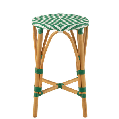 Sgabello da esterno Barkruk Live rotondo in rattan verde/bianco J-Line