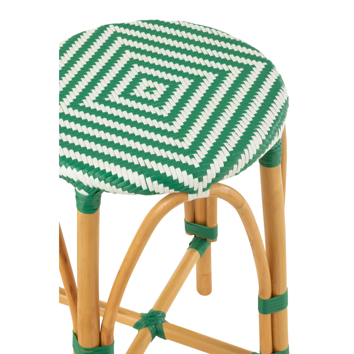 Sgabello da esterno Barkruk Live rotondo in rattan verde/bianco J-Line