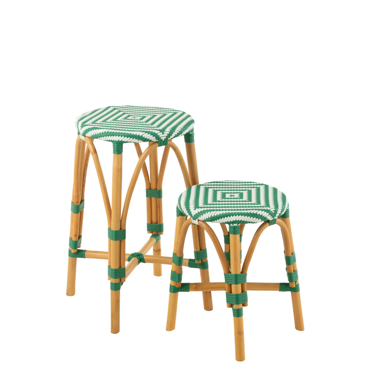 Sgabello da esterno Barkruk Live rotondo in rattan verde/bianco J-Line