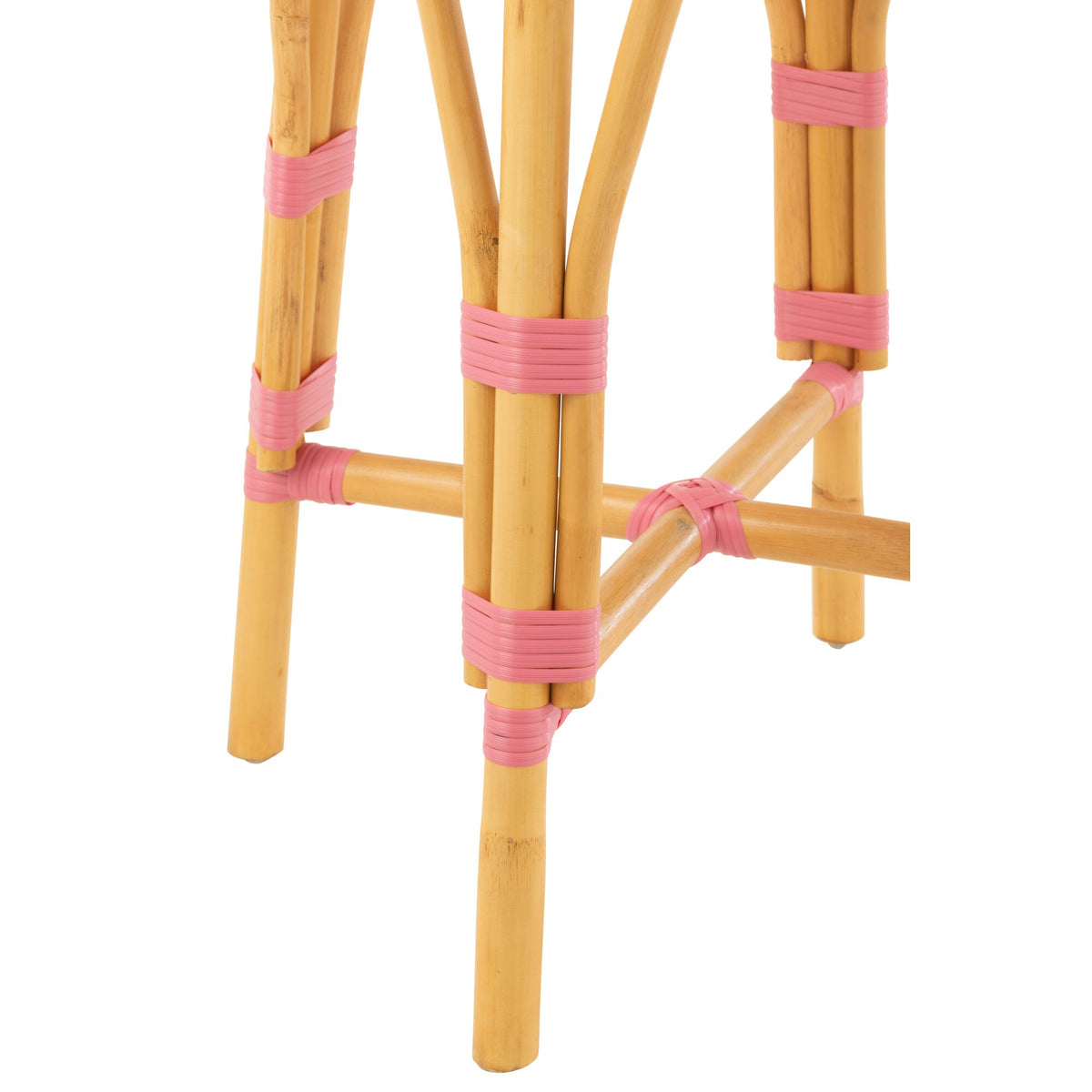 Sgabello da esterno Barkruk Live rotondo in rattan rosa/bianco J-Line
