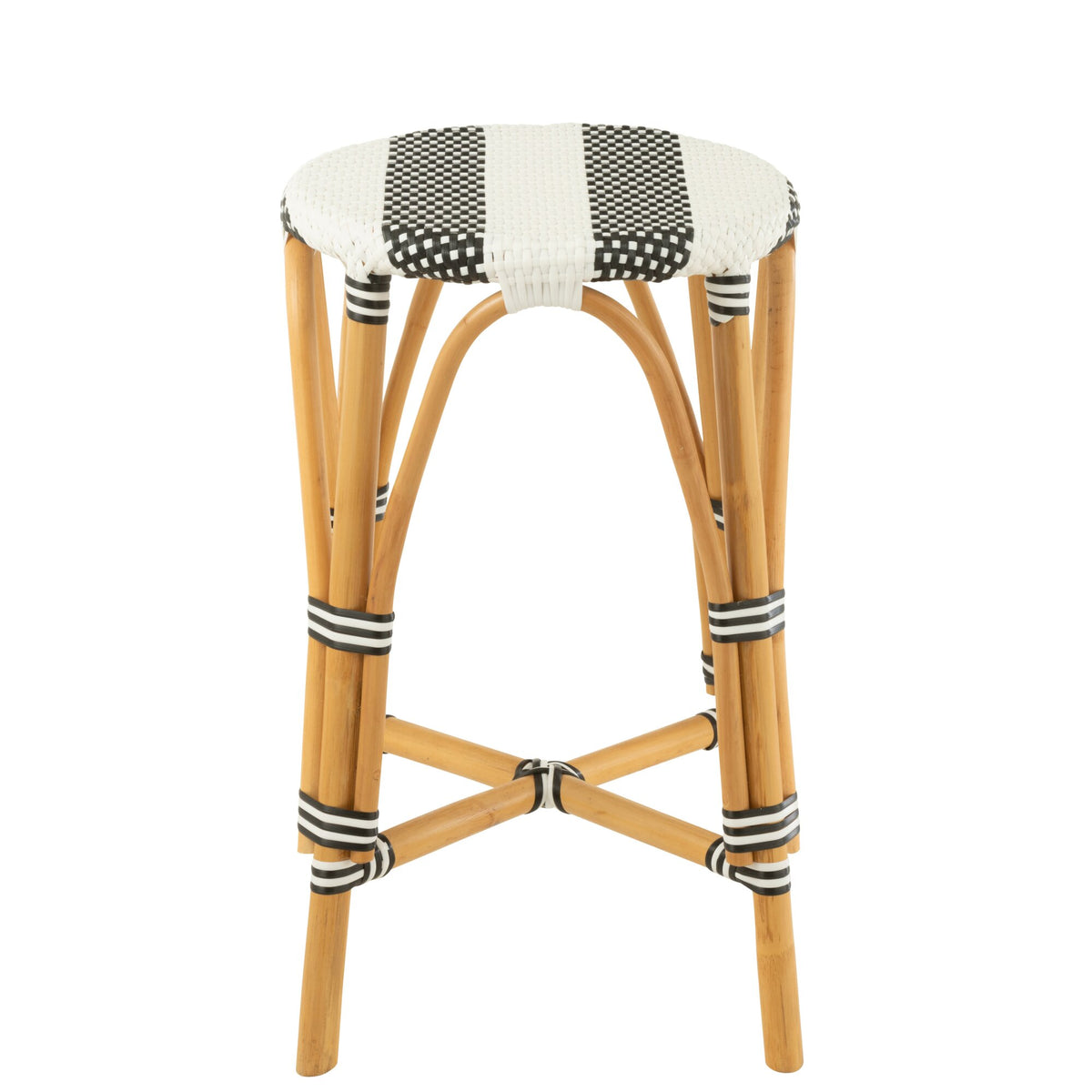 Sgabello da esterno Barkruk Live rotondo in rattan nero/bianco J-Line