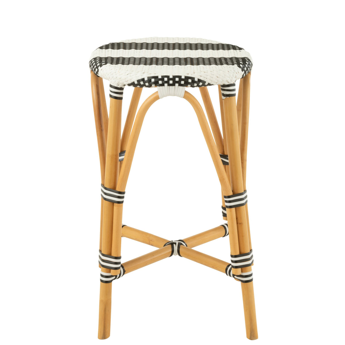 Sgabello da esterno Barkruk Live rotondo in rattan nero/bianco J-Line