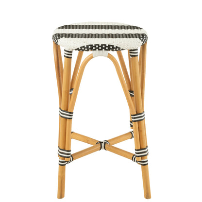 Sgabello da esterno Barkruk Live rotondo in rattan nero/bianco J-Line