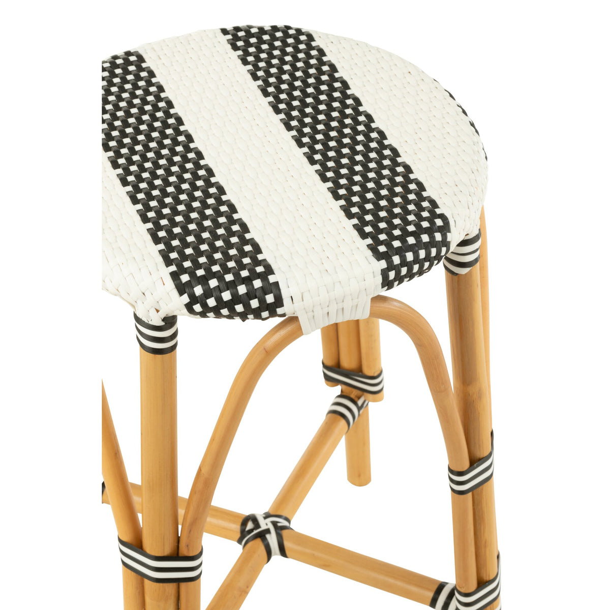 Sgabello da esterno Barkruk Live rotondo in rattan nero/bianco J-Line