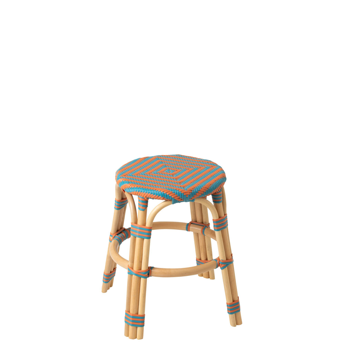 Sgabello da Esterno Geo Rotondo Rattan Arancione/Turchese J-Line