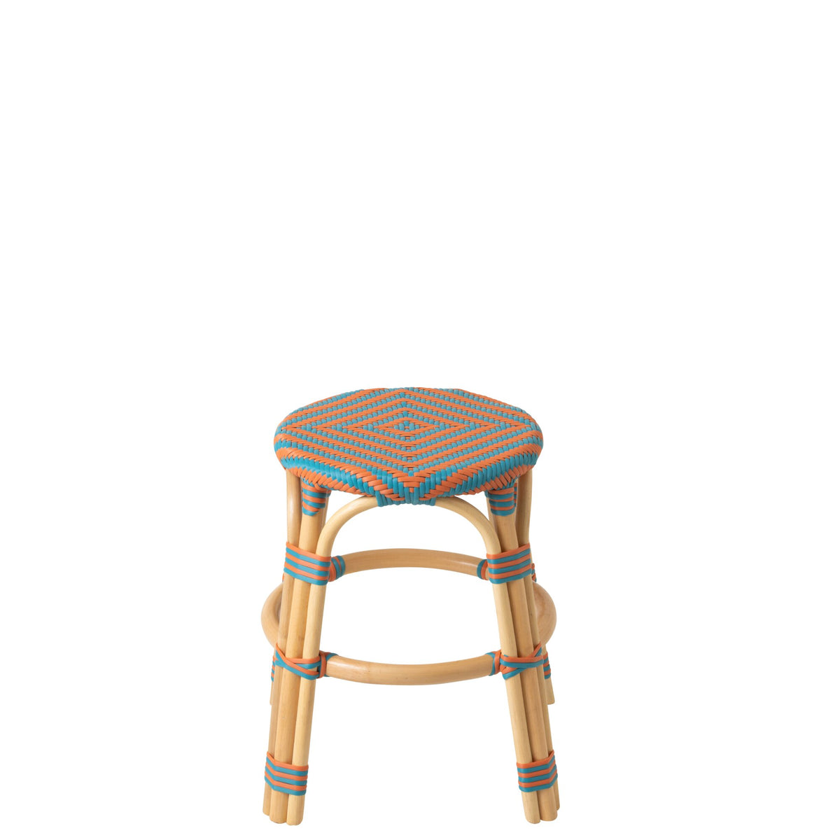 Sgabello da Esterno Geo Rotondo Rattan Arancione/Turchese J-Line