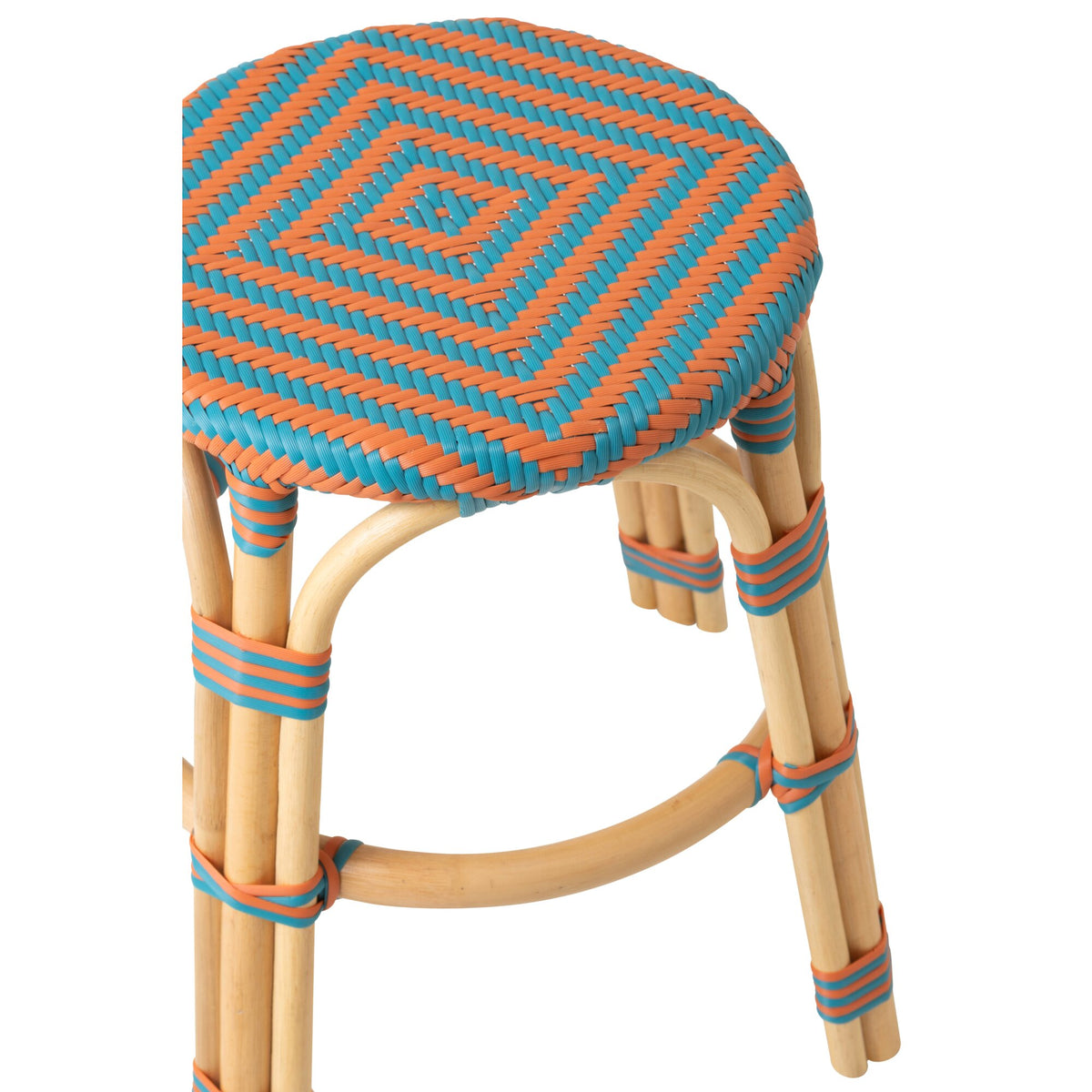 Sgabello da Esterno Geo Rotondo Rattan Arancione/Turchese J-Line