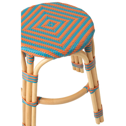 Sgabello da Esterno Geo Rotondo Rattan Arancione/Turchese J-Line