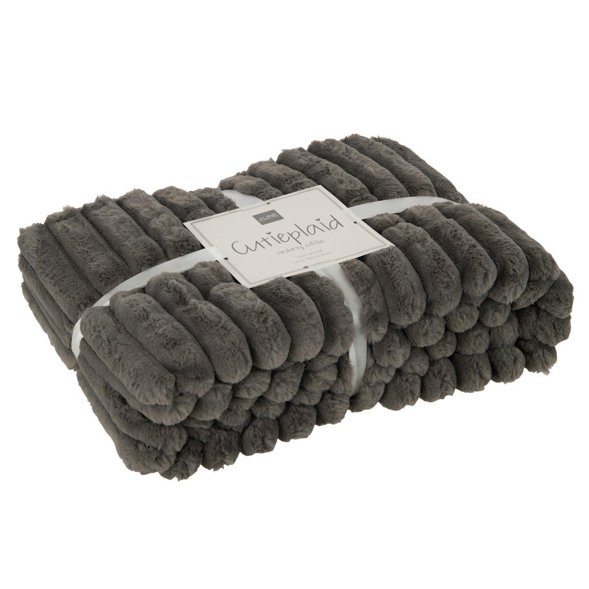Plaid Corduroy Polyester Donkergrijs 180x130cm - Poef - J-Line - livinglovely.nl