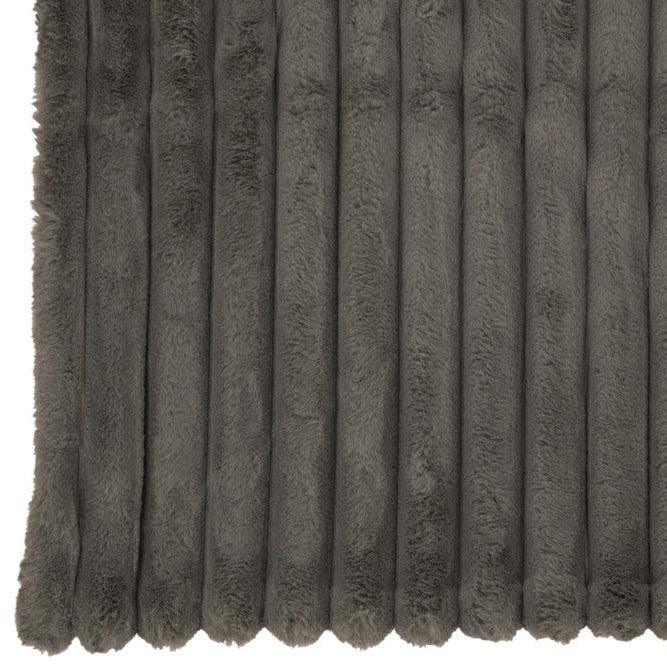 Plaid Corduroy Polyester Donkergrijs 180x130cm - Poef - J-Line - livinglovely.nl