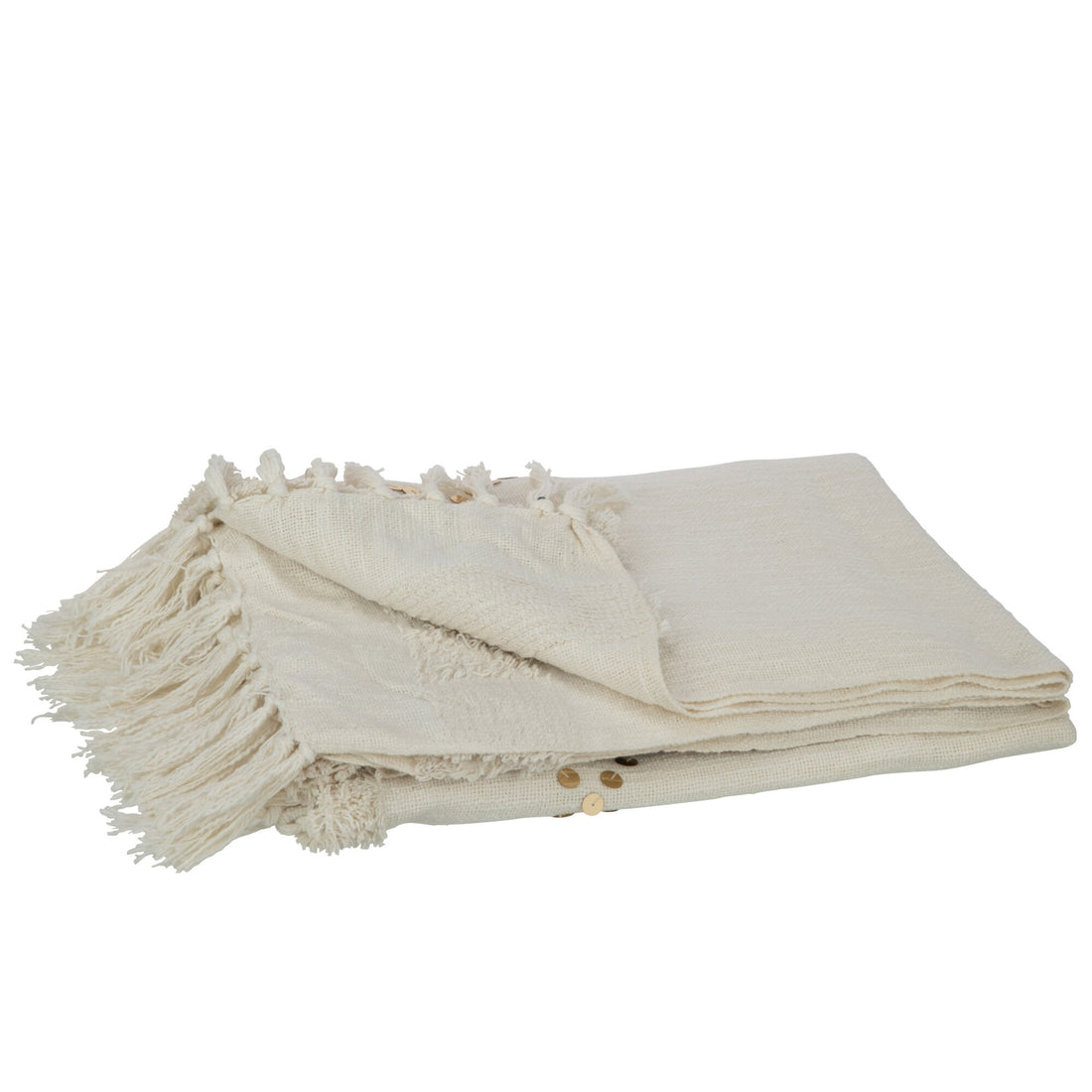 Plaid con strass + frange in cotone/paillettes bianco/oro