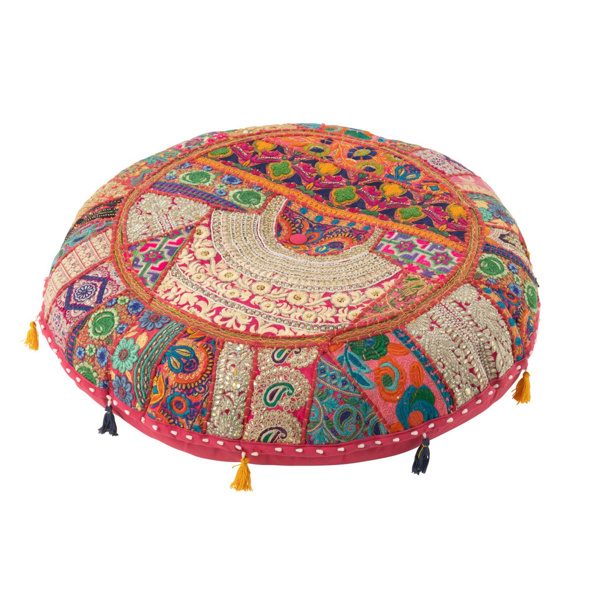 Pouf Rotondo Basso Fantasie + Nappe Cotone Rosa J-Line
