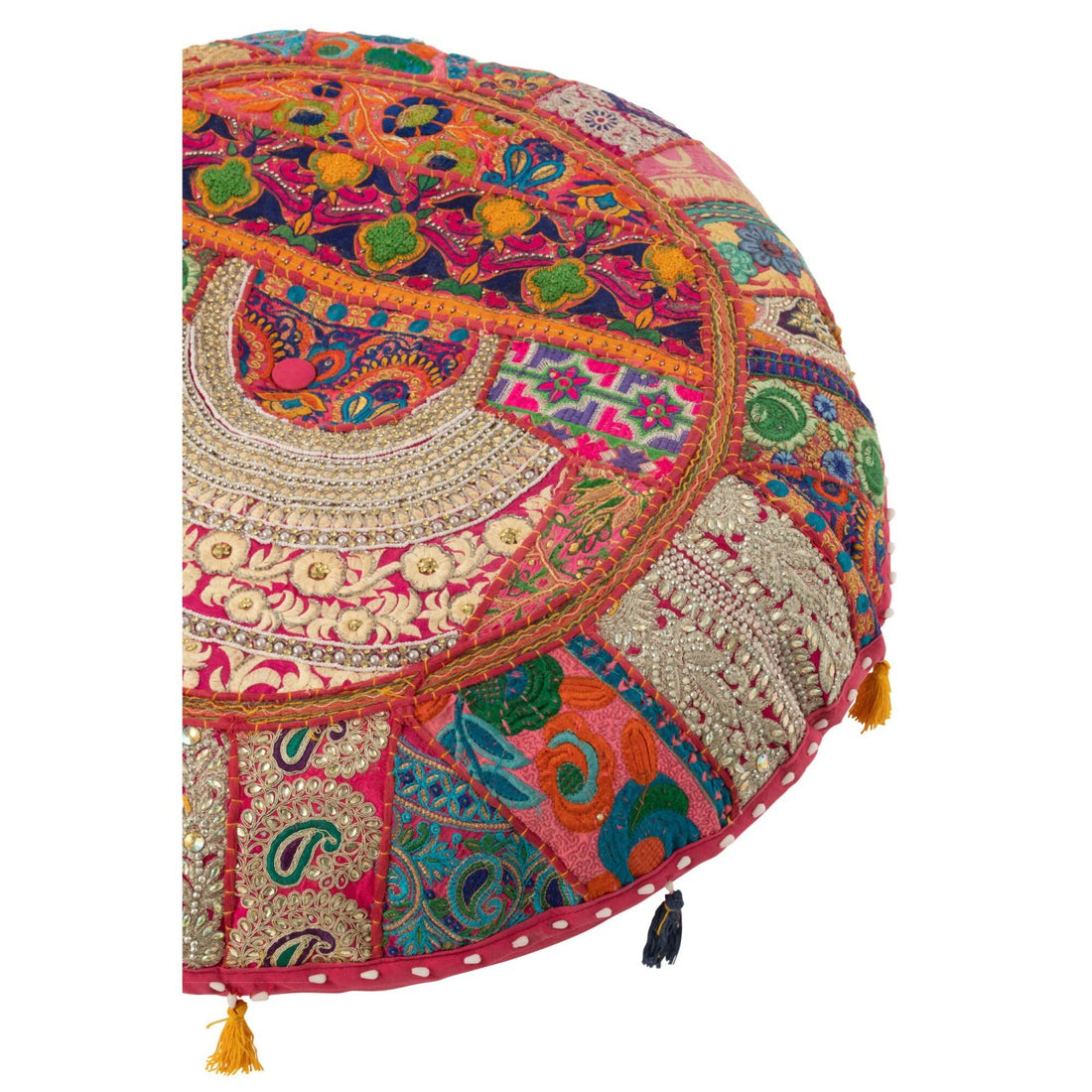 Pouf Rotondo Basso Fantasie + Nappe Cotone Rosa J-Line