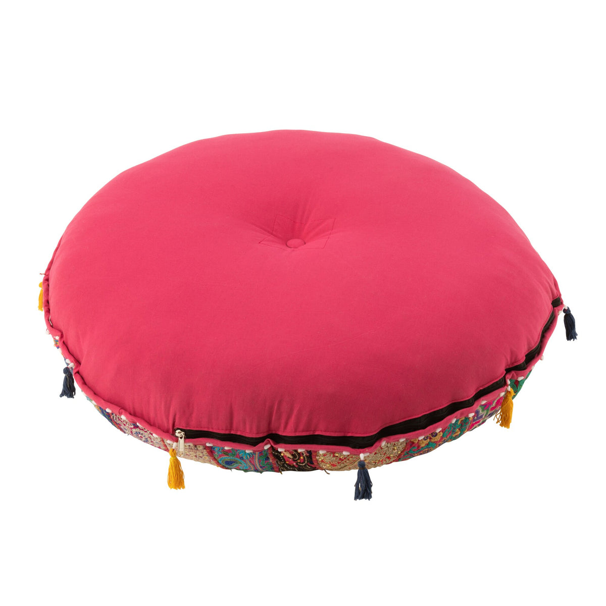 Pouf Rotondo Basso Fantasie + Nappe Cotone Rosa J-Line