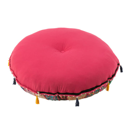 Pouf Rotondo Basso Fantasie + Nappe Cotone Rosa J-Line
