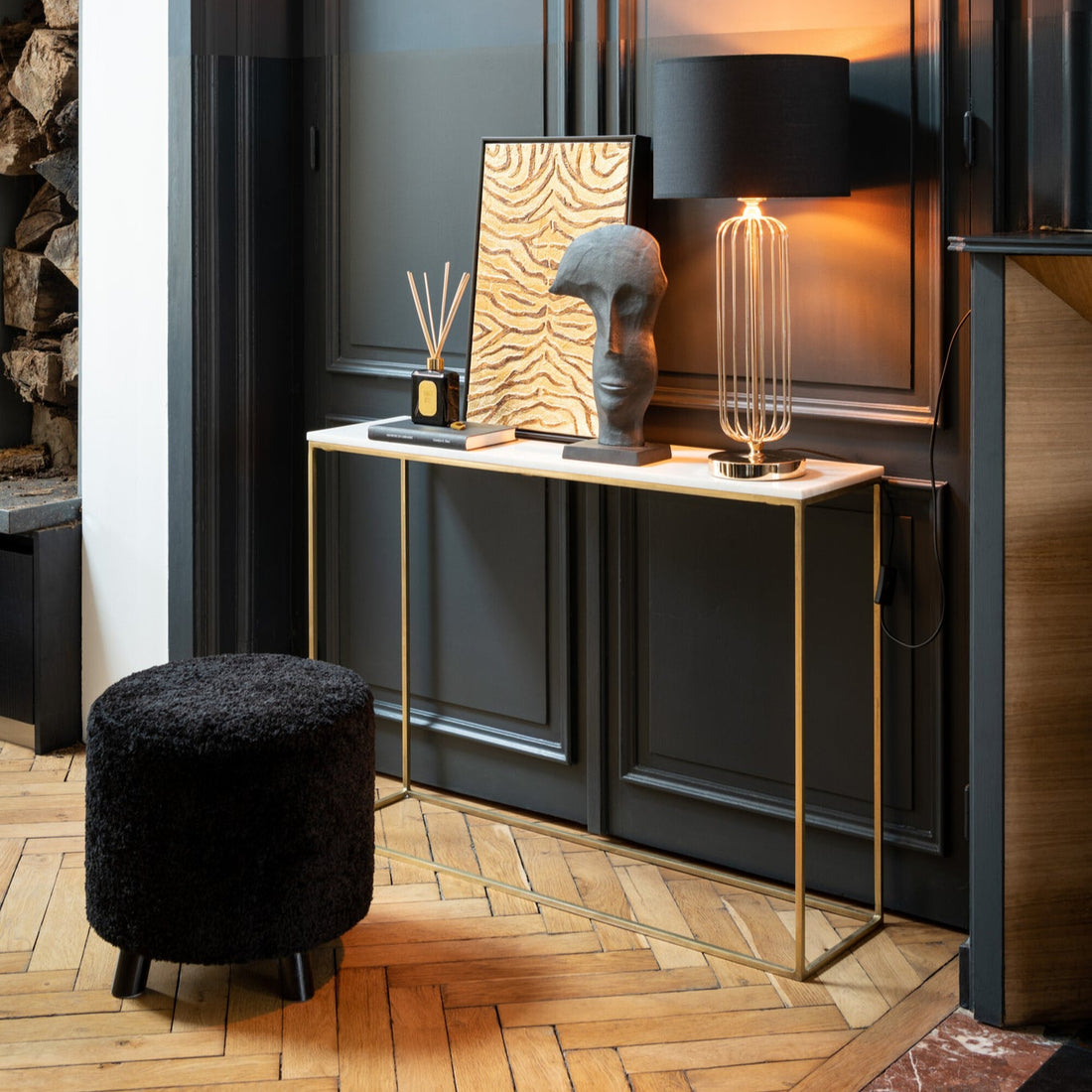 Pouf Zampa di Pecora in Poliestere Nero J-Line