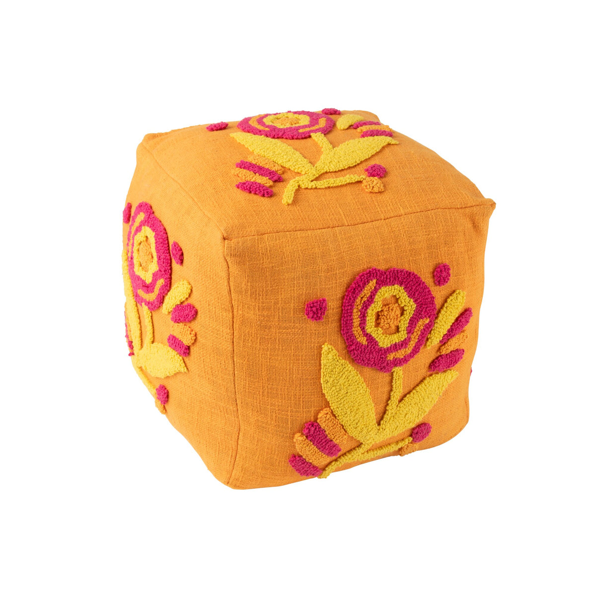 Pouf Quadrato Fiore Cotone Arancione/Rosa/Giallo J-Line