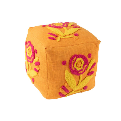 Pouf Quadrato Fiore Cotone Arancione/Rosa/Giallo J-Line