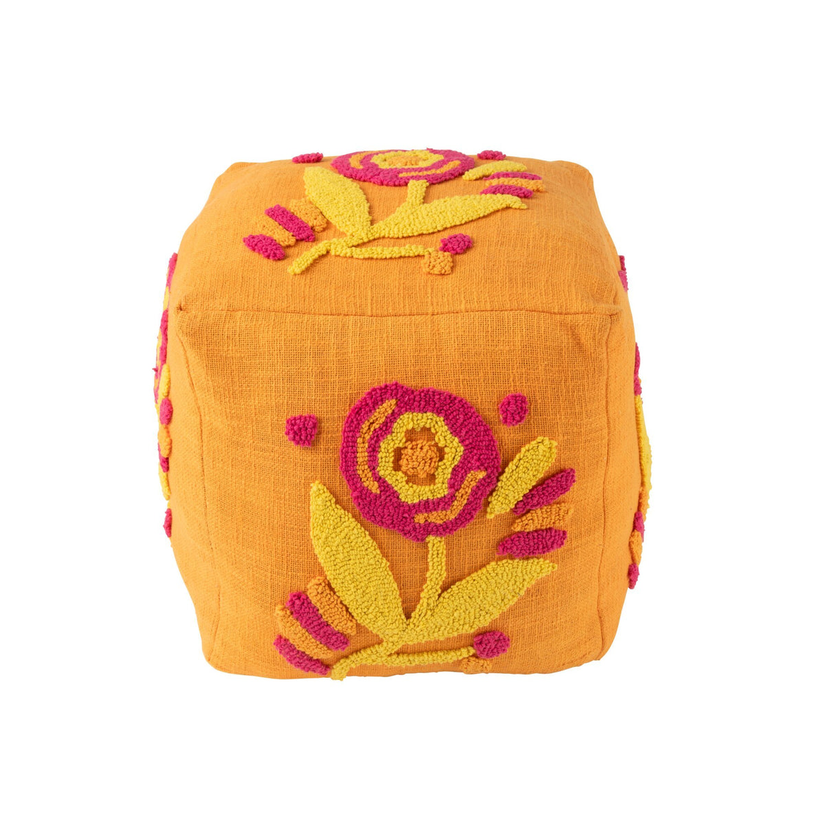 Pouf Quadrato Fiore Cotone Arancione/Rosa/Giallo J-Line